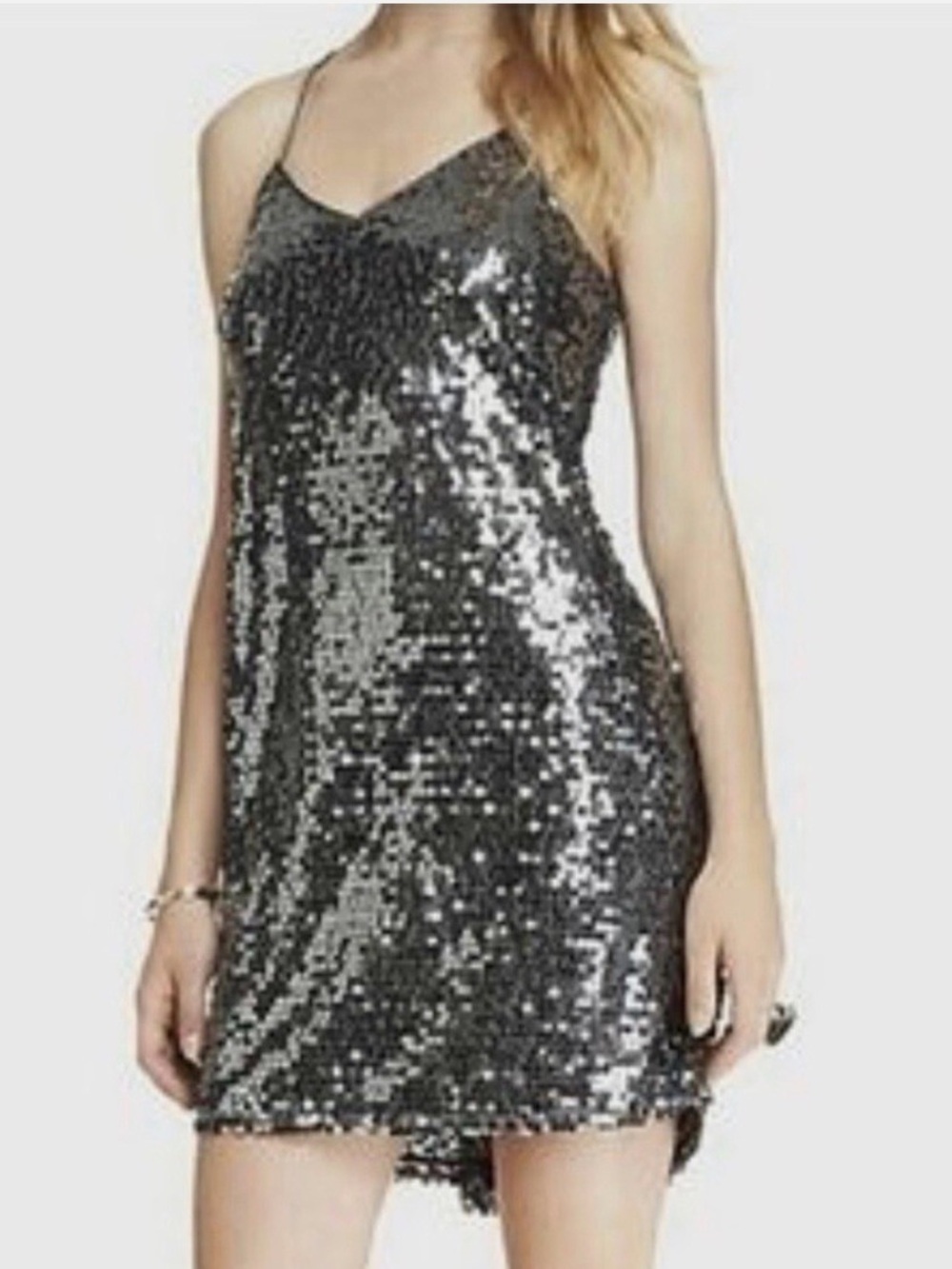 Express Silver Sequin Party Mini Dress - New Years Holiday